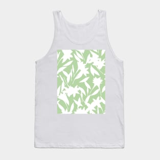 White and Mint Green Sweet Floral Pattern Tank Top